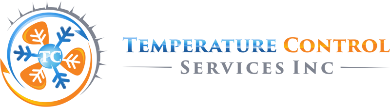 Temperature Control Services Logo - Blue and orange serif type with fan icon to left