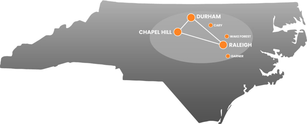 Illustration of North Carolina showing Temperature Control Services service locations